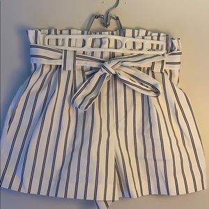 Zara white striped cinch tie shorts
